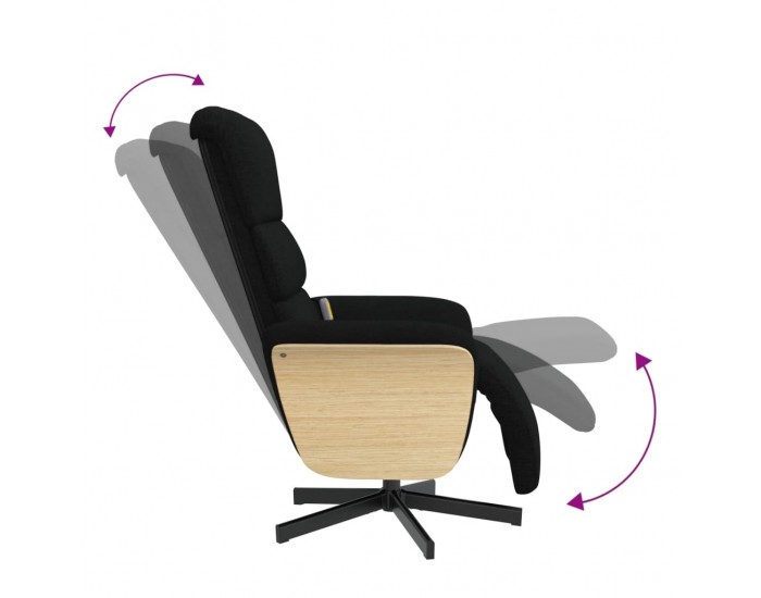 Sonata H Масажен реклайнер стол с поставка за крака, черен, текстил