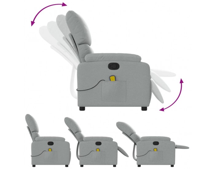 Sonata H Масажен реклайнер стол, светлосив, текстил