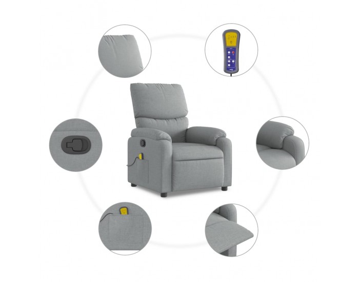 Sonata H Масажен реклайнер стол, светлосив, текстил