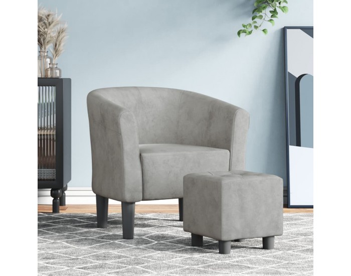 Sonata H Объл фотьойл с опора за крака, светлосив, кадифе