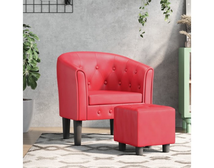 Sonata H Объл фотьойл с табуретка за крака, червени, изкуствена кожа