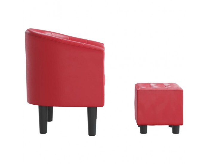 Sonata H Объл фотьойл с табуретка за крака, червени, изкуствена кожа