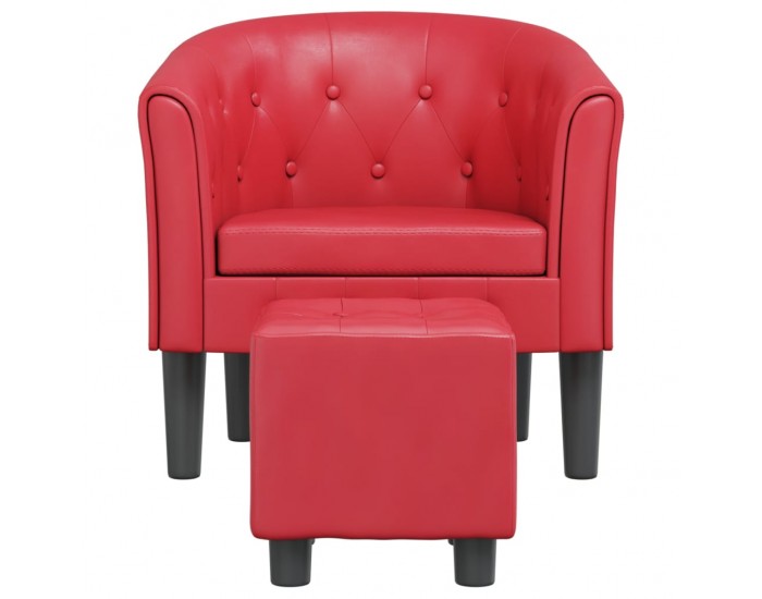 Sonata H Объл фотьойл с табуретка за крака, червени, изкуствена кожа