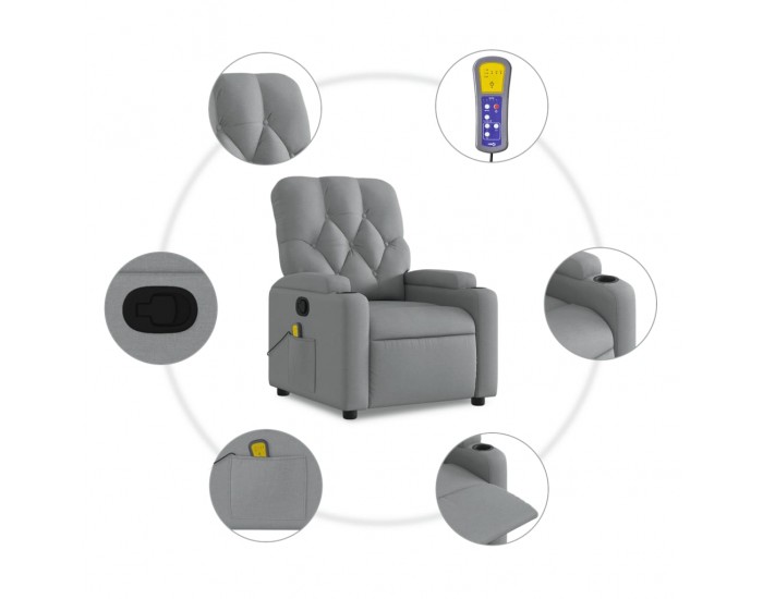 Sonata H Масажен реклайнер стол, светлосив, текстил