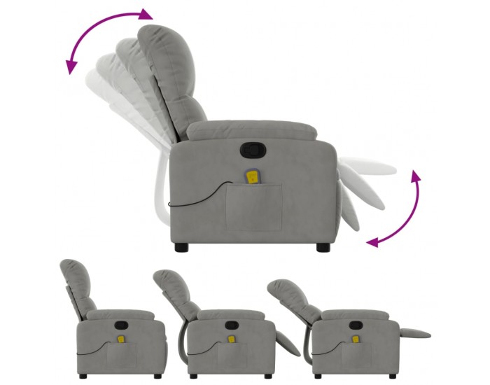 Sonata H Масажен реклайнер стол, светлосив, микрофибърен текстил