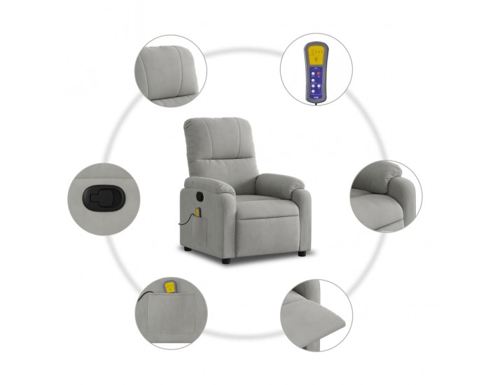 Sonata H Масажен реклайнер стол, светлосив, микрофибърен текстил