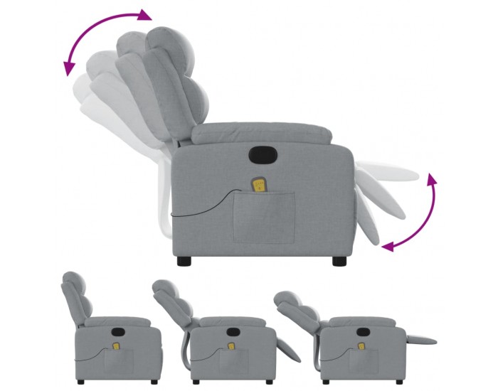 Sonata H Масажен реклайнер стол, светлосив, текстил