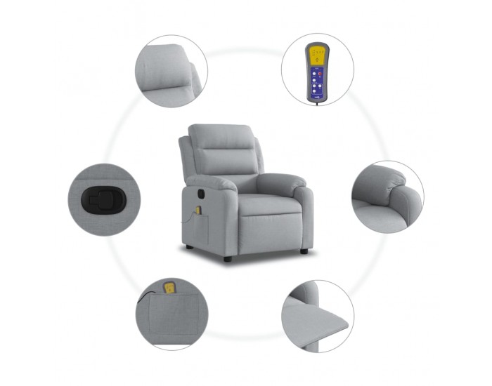 Sonata H Масажен реклайнер стол, светлосив, текстил