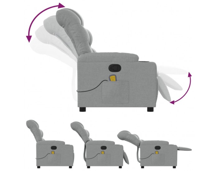 Sonata H Масажен реклайнер стол, светлосив, текстил