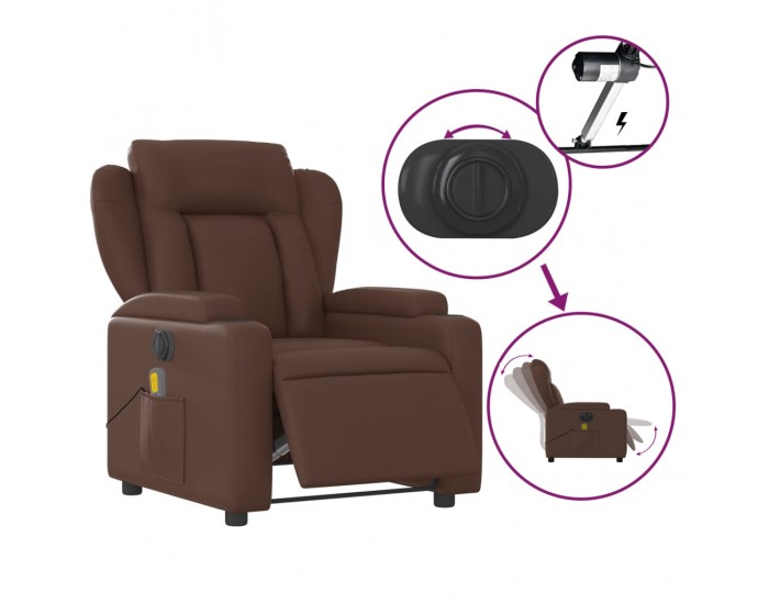 Sonata H Електрически масажен реклайнер стол, кафяв, изкуствена кожа