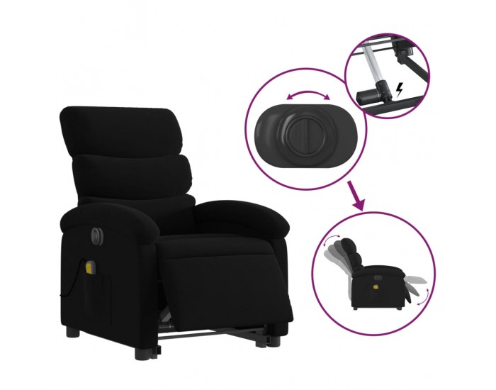 Sonata H Електрически изправящ масажен реклайнер стол черен текстил