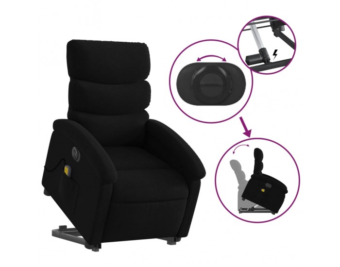 Sonata H Електрически изправящ масажен реклайнер стол черен текстил