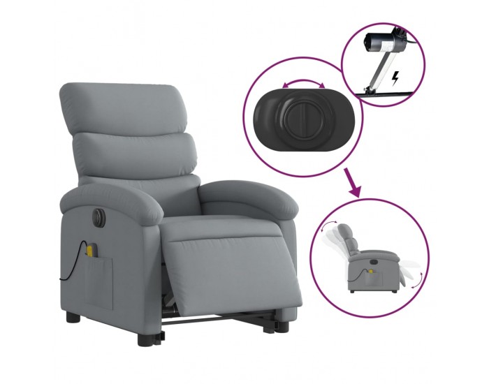 Sonata H Електрически изправящ масажен реклайнер стол светлосив текстил