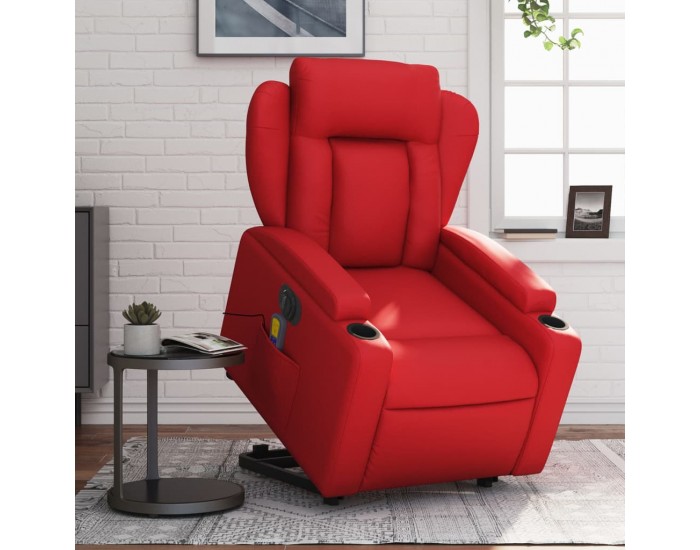 Sonata H Електрически изправящ масажен реклайнер стол, червен, еко кожа