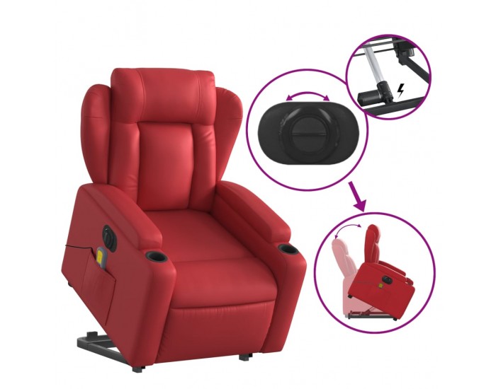 Sonata H Електрически изправящ масажен реклайнер стол, червен, еко кожа