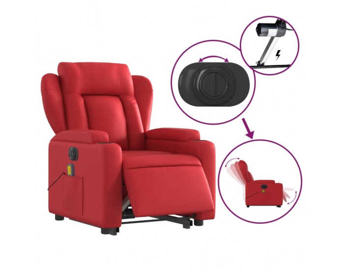 Sonata H Електрически изправящ масажен реклайнер стол, червен, еко кожа