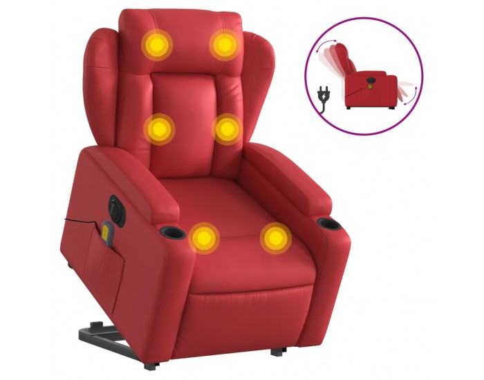 Sonata H Електрически изправящ масажен реклайнер стол, червен, еко кожа