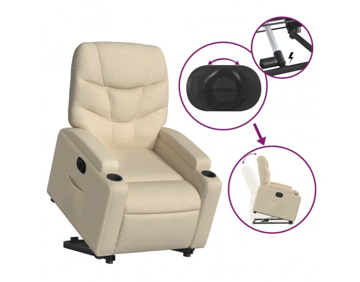 Sonata H Електрически изправящ реклайнер стол, кремав, текстил