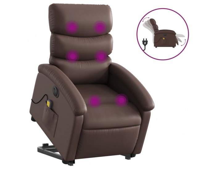 Sonata H Електрически изправящ масажен реклайнер стол, кафяв, еко кожа