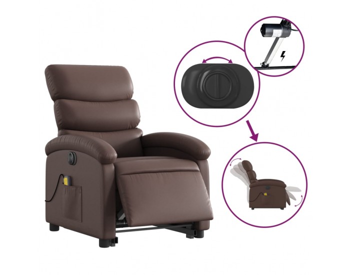 Sonata H Електрически изправящ масажен реклайнер стол, кафяв, еко кожа