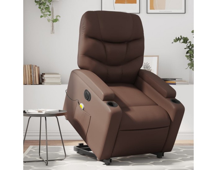 Sonata H Електрически изправящ масажен реклайнер стол, кафяв, еко кожа
