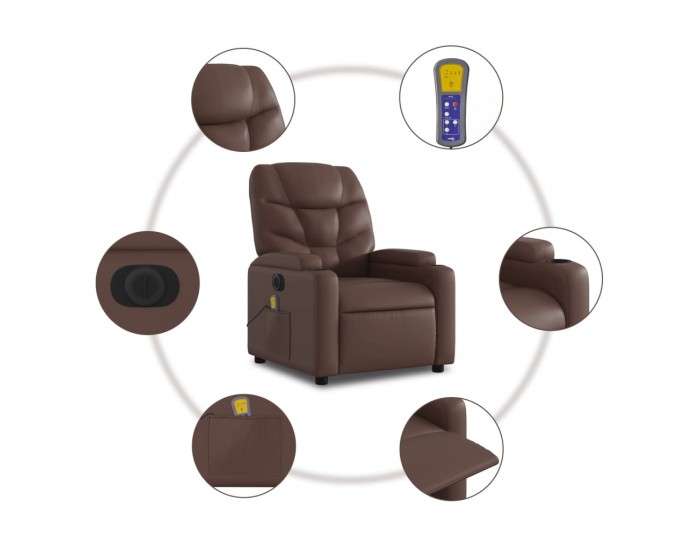 Sonata H Електрически изправящ масажен реклайнер стол, кафяв, еко кожа