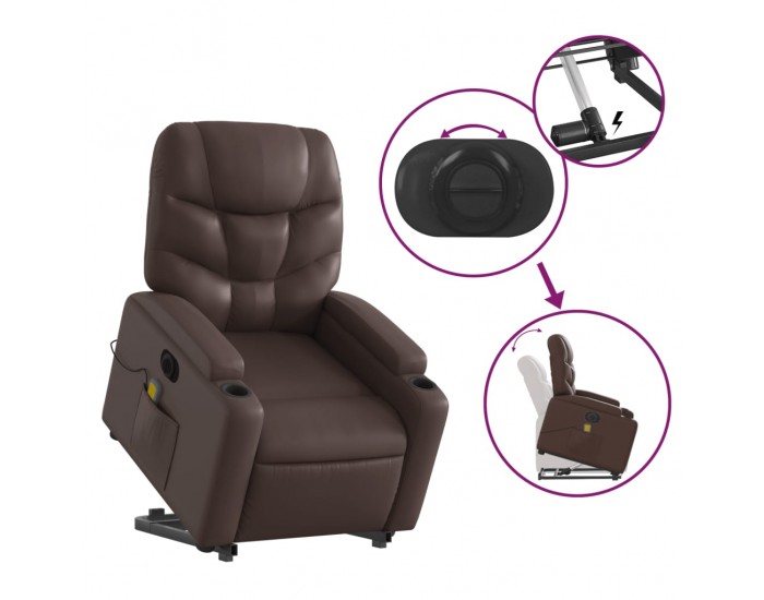 Sonata H Електрически изправящ масажен реклайнер стол, кафяв, еко кожа