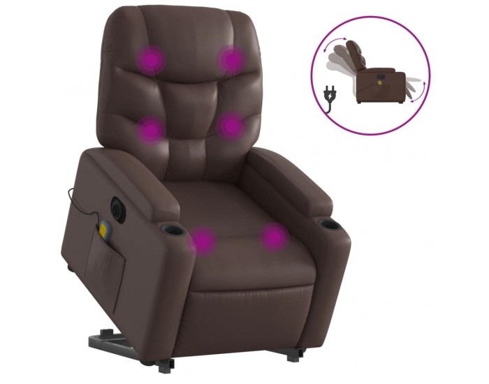 Sonata H Електрически изправящ масажен реклайнер стол, кафяв, еко кожа