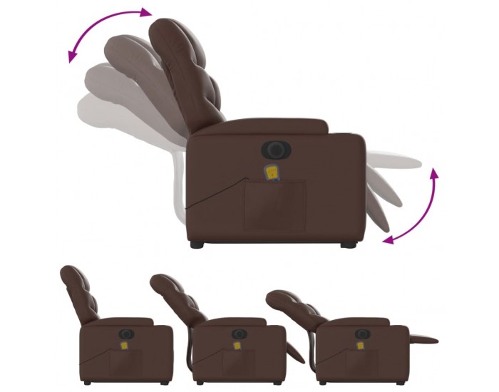 Sonata H Електрически изправящ масажен реклайнер стол, кафяв, еко кожа