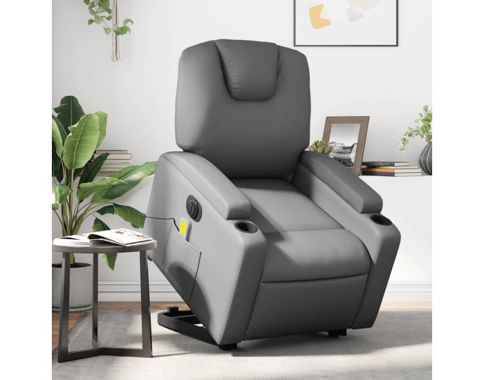 Sonata H Електрически изправящ масажен реклайнер стол, сив, еко кожа