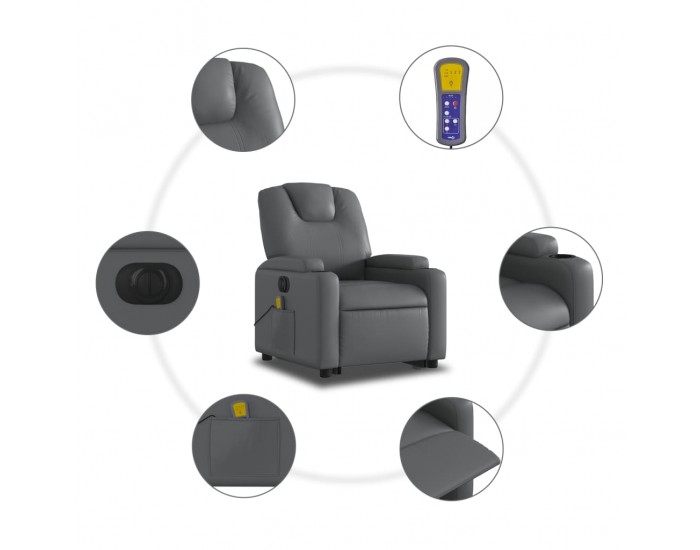 Sonata H Електрически изправящ масажен реклайнер стол, сив, еко кожа