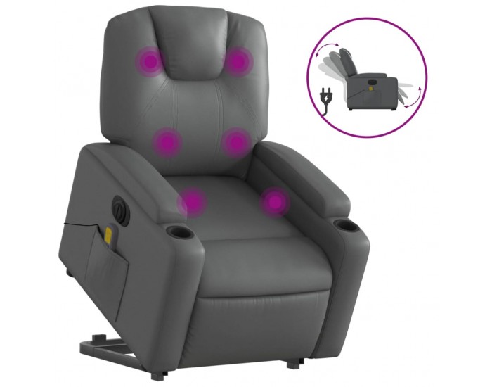 Sonata H Електрически изправящ масажен реклайнер стол, сив, еко кожа