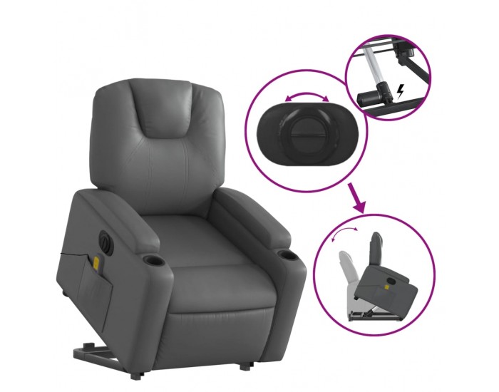 Sonata H Електрически изправящ масажен реклайнер стол, сив, еко кожа