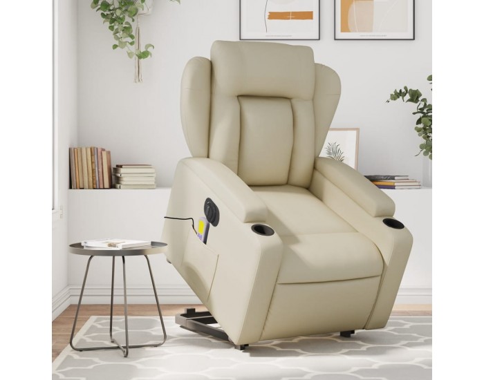 Sonata H Електрически изправящ масажен реклайнер стол, кремав, еко кожа