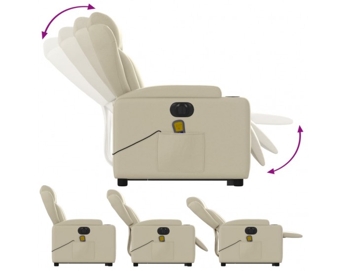 Sonata H Електрически изправящ масажен реклайнер стол, кремав, еко кожа