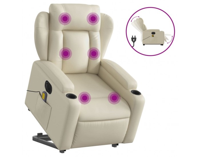 Sonata H Електрически изправящ масажен реклайнер стол, кремав, еко кожа