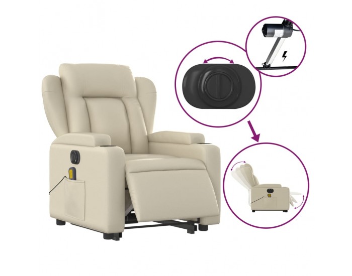 Sonata H Електрически изправящ масажен реклайнер стол, кремав, еко кожа