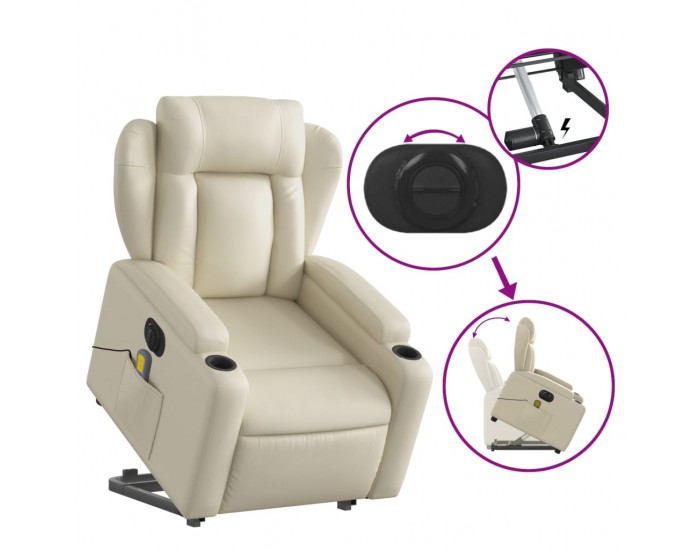 Sonata H Електрически изправящ масажен реклайнер стол, кремав, еко кожа