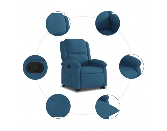 Sonata H Изправящ реклайнер стол, син, кадифе