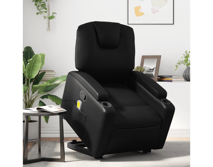 Sonata H Изправящ масажен реклайнер стол, черен, изкуствена кожа