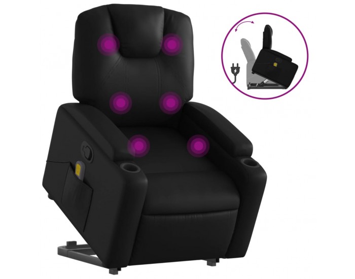 Sonata H Изправящ масажен реклайнер стол, черен, изкуствена кожа