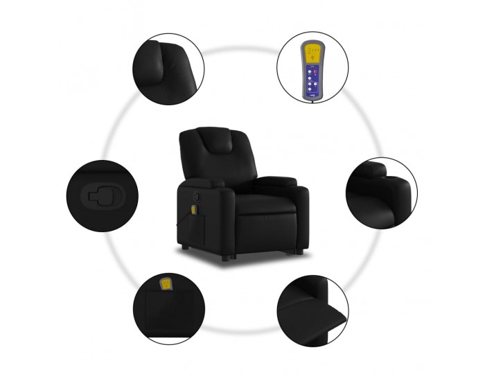 Sonata H Изправящ масажен реклайнер стол, черен, изкуствена кожа