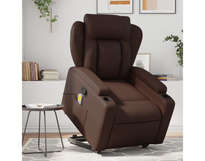 Sonata H Изправящ масажен реклайнер стол, кафяв, изкуствена кожа