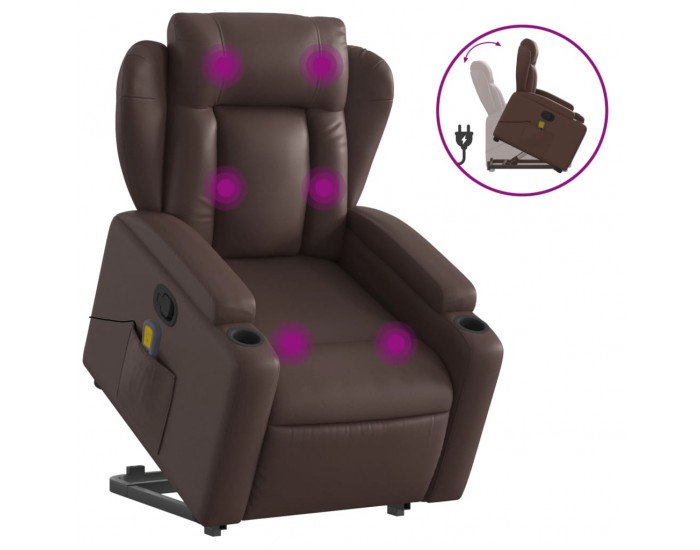 Sonata H Изправящ масажен реклайнер стол, кафяв, изкуствена кожа