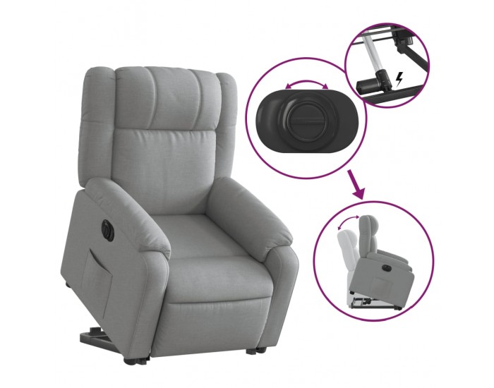 Sonata H Електрически изправящ реклайнер стол, светлосив, текстил