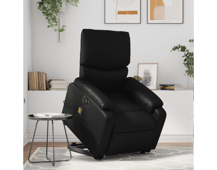 Sonata H Електрически изправящ масажен реклайнер стол, черен, еко кожа