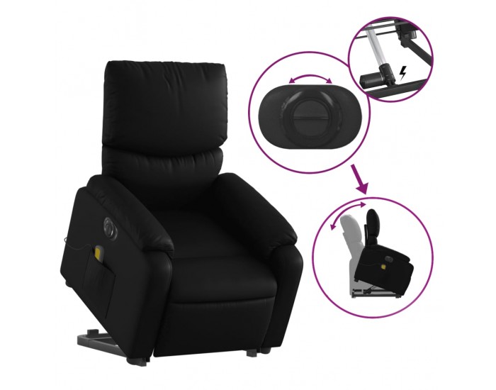 Sonata H Електрически изправящ масажен реклайнер стол, черен, еко кожа