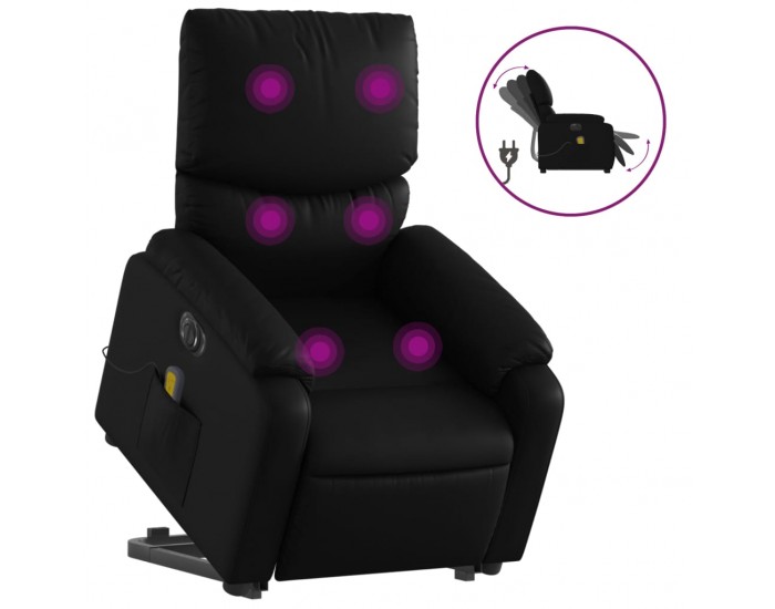 Sonata H Електрически изправящ масажен реклайнер стол, черен, еко кожа