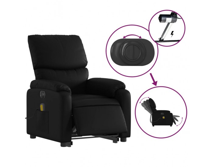 Sonata H Електрически изправящ масажен реклайнер стол, черен, еко кожа