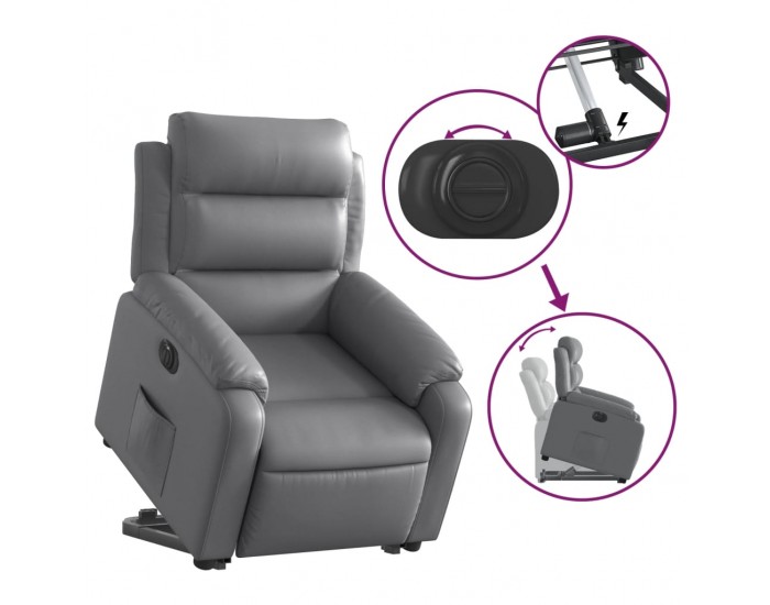 Sonata H Електрически изправящ реклайнер стол, сив, изкуствена кожа